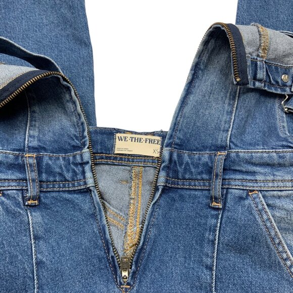 Free People We The Free Camilla Denim Overalls XS Rolling River Bell Bottoms - Picture 4 of 12